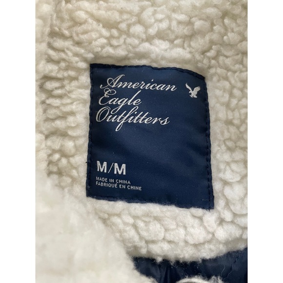 American Eagle Womens Medium Bomber Jacket Olive Green Wool Blend Sherpa Quilted - Picture 3 of 16